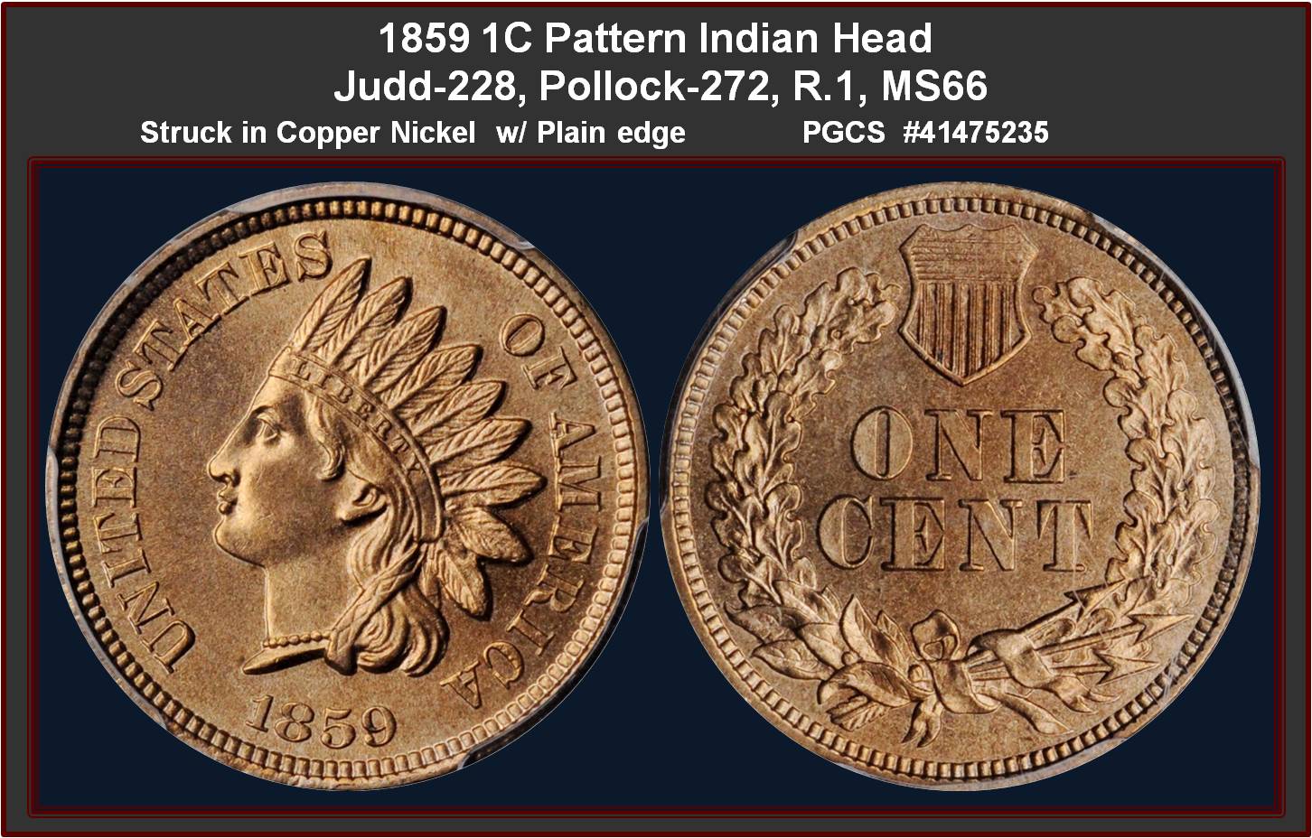 J-228 One Cent: Indian Head - Transitional Cu-Ni PCGS Coin